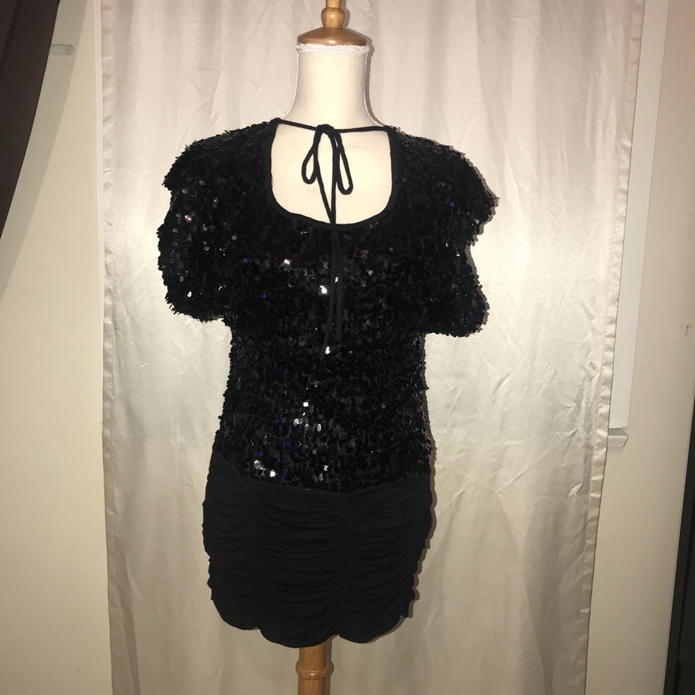 Black Mini Disc Sequins Dress
